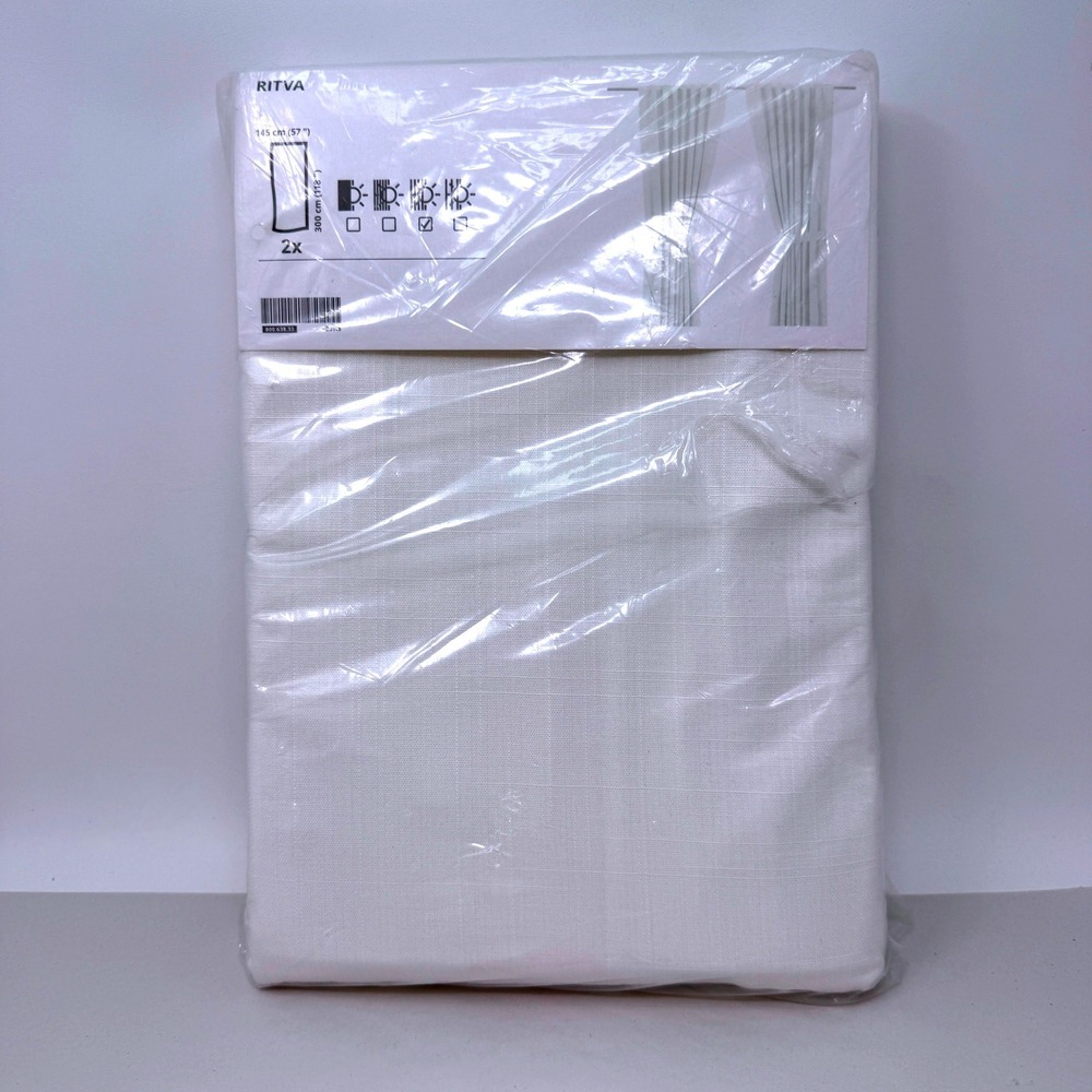 IKEA Ritva Curtains 2 Panels White 57x118 Textured Cotton NEW